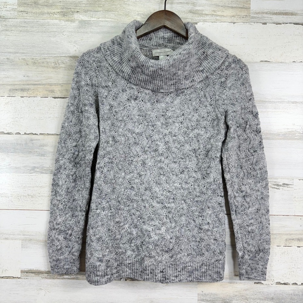 Christopher & Banks Gray Cable Knit Cowl Neck‎ Pullover Sweater Womens Small